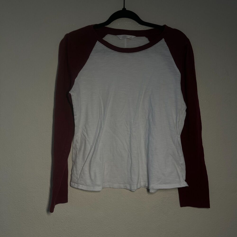 2 Lauren Conrad Medium Raglan Baseball Tees Maroon & Tan Long Sleeve Shirts